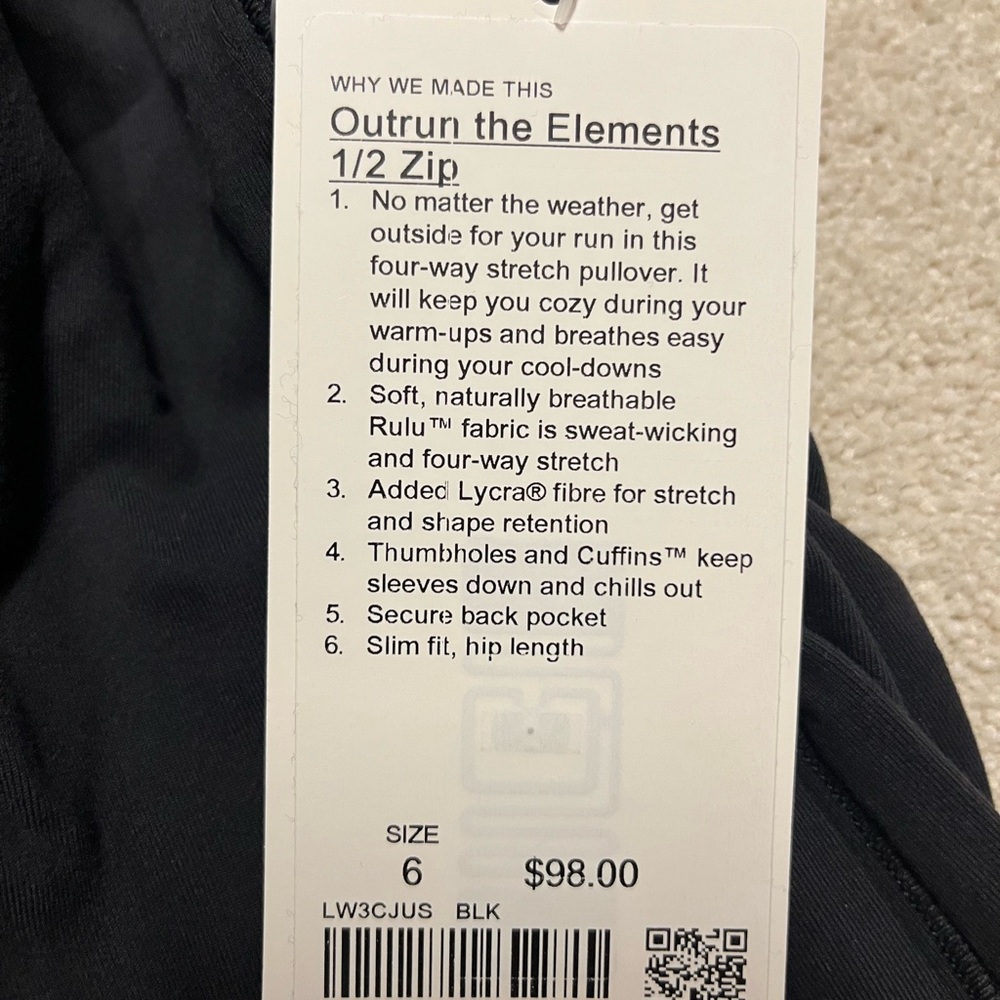 NWT Lululemon Out of the Elements 1/2 zip